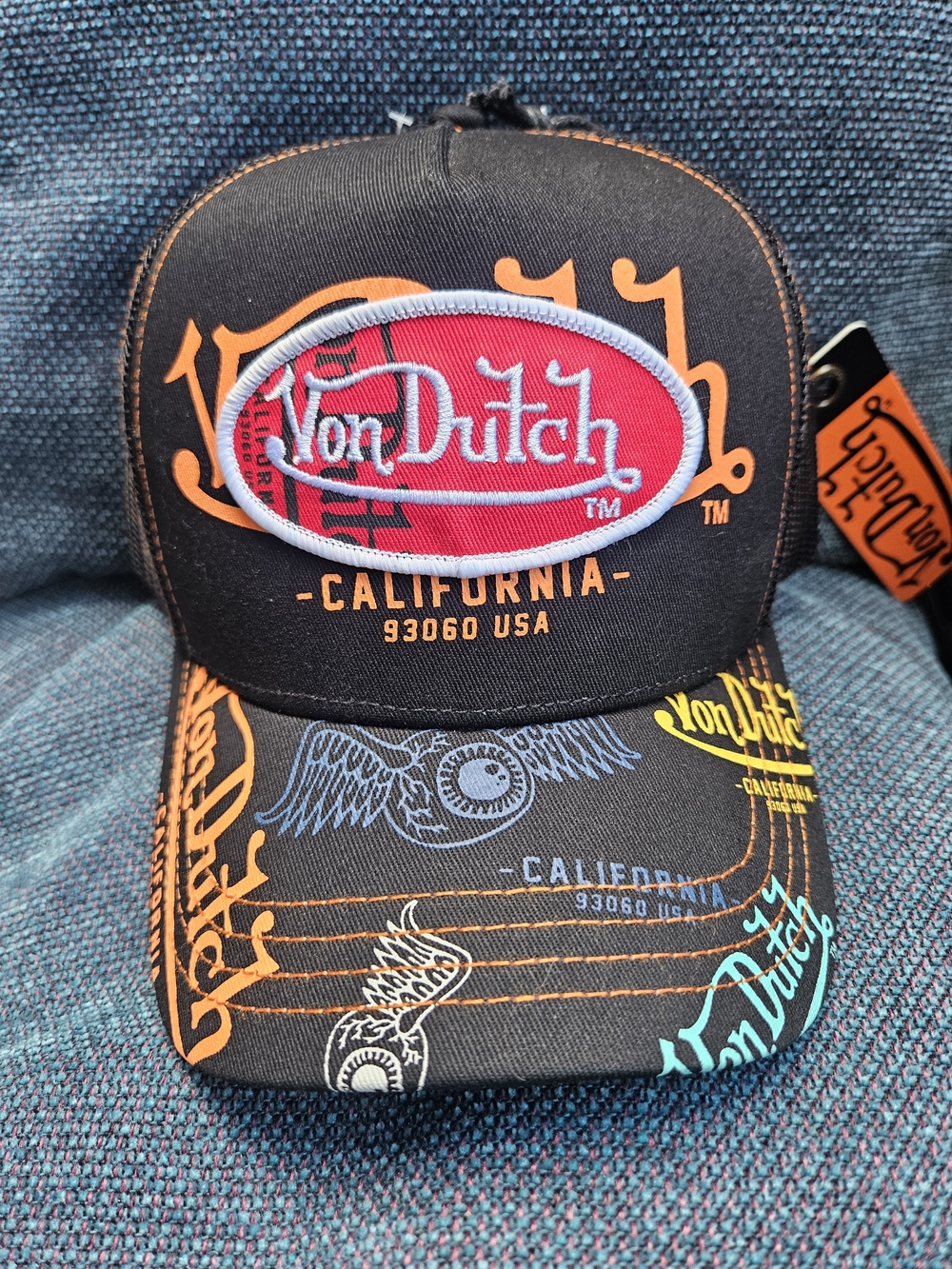 Von Dutch BRA BLA2 Black Trucker Hat with Graphics NWT